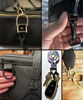4 Pack Heavy Duty D Rings Screw In Shackle One And A Half Inch Matte Black U Shape Replacement D Ring attached to bag and keychain