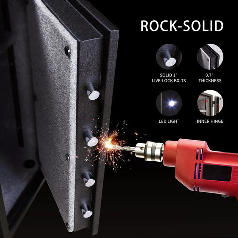 UL Certified Fireproof Safe For Home And Office 3.47 Cubic Feet Large Steel Safe Box With Digital Lock bolt detail and drill test