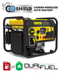 5500 Watt Dual Fuel RV Ready Portable Open Frame Inverter Generator with Quiet Technology in black and yellow frame