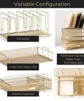 Gold Desk Organizer Set with Detachable File Organizer, Stackable Paper Tray, and Storage Drawer for Modern Office Desk