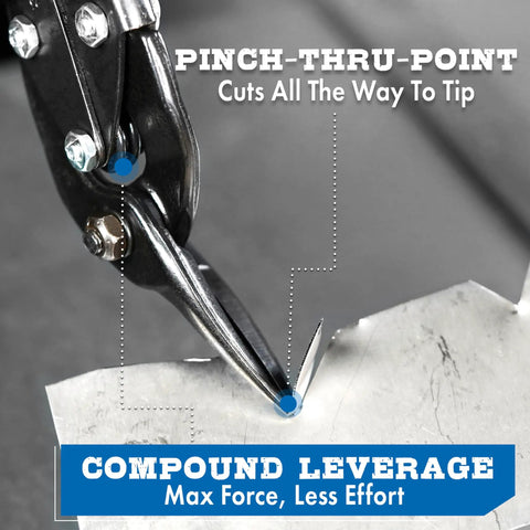 Power Cutters Long Cut Snips For Straight And Wide Curve Cuts, Offset Aviation Tinner Shears cutting metal