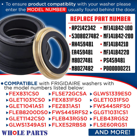 Beefed Up Whole Parts Washer Tub Seal Kit 5303279394 black and gold seal rings for Frigidaire washer tub repair