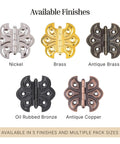 Heavy Duty Antique Brass Butterfly Cabinet Door Hinges Pack Of Two Surface Mount Furniture Hardware With Screws for Woodworking in 5 finishes.