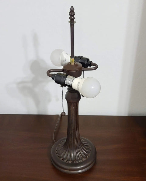 Vintage Tiffany Style Stained Glass Table Lamp 22 Inch Tall without shade showcasing base on wooden surface