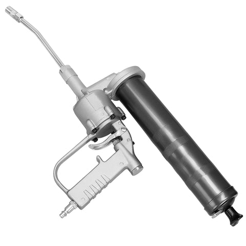 Hi Power Air Operated Grease Gun Heavy Duty Workhorse with 14 Ounce Capacity 6000 PSI showing 6-inch steel extension and coupler