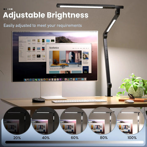 Clamp On Desk Lamp With Eye Care, Swing Arm And Stepless Dimming, Adjustable Color Temperature 3000K To 5500K, Memory And Timing, 5 Brightness Levels