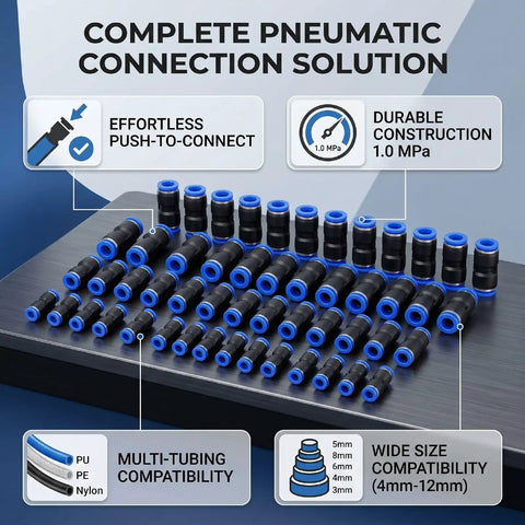 Super Cool 80PC Push To Connect Air Fittings Kit With Quick Pneumatic Tube Adapters For 4-12mm OD PE PU PVC Nylon Tubing And PBT Line Hoses, 1.0 MPa