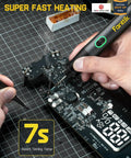 Person using T1 Max Cordless Soldering Iron Kit With 7 Second Heat Up From 390 To 840 Fahrenheit for electronics repair on circuit board.