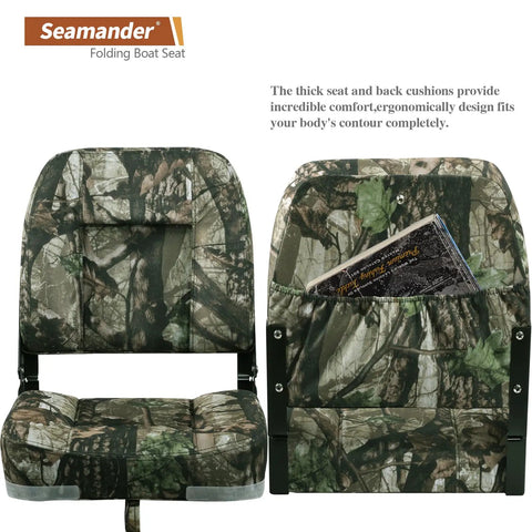 Low Back Folding Boat Seats With Stainless Steel Screws And Aluminum Hinges Padded Fishing Boat Seat Two Pack Camouflage Marine Vinyl UV Resistant