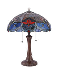 Caspian Tiffany Style Dark Bronze Two Light Victorian Table Lamp With 16 Inch Shade Crystal Beads Glass Accents Pull Chain Indoor Vintage Vibe Home Decor featuring colorful stained glass shade and ornate bronze base.