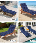 Outdoor Chaise Lounge Cushions Waterproof And Fade Resistant With Ties For Patio, Poolside, Lawn And Beach, 75.1x22.8x4.7 Inch Navy Blue