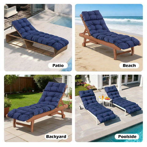Outdoor Chaise Lounge Cushions Waterproof And Fade Resistant With Ties For Patio, Poolside, Lawn And Beach, 75.1x22.8x4.7 Inch Navy Blue
