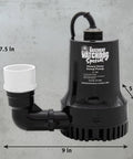 Heavy Duty Copper Wound Motor Battery Backup Sump Pump System With Dual Float Switches And Smart Wifi Capability For Kickass Basement Flood Defense And Zero Sweat Water Routing, 9x7.5x5 inches, black design.