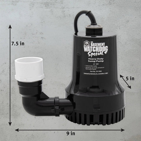 Heavy Duty Copper Wound Motor Battery Backup Sump Pump System With Dual Float Switches And Smart Wifi Capability For Kickass Basement Flood Defense And Zero Sweat Water Routing, 9x7.5x5 inches, black design.