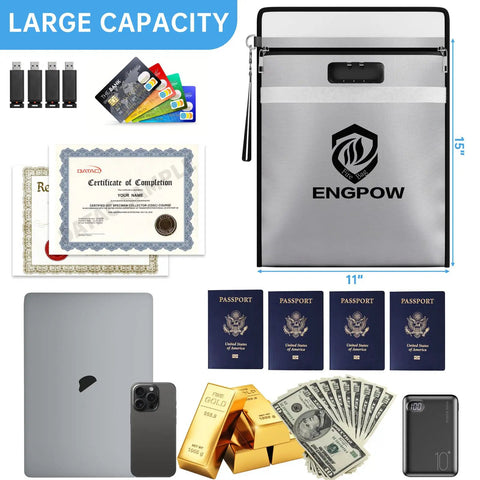 Heavy Duty Fireproof Document Bag With Lock 5200F Heat Resistant 15X11 Inch Fireproof Pouch For Cash Valuables A4 Legal Documents And More Water Resistant Zippered Organizer For Home Office