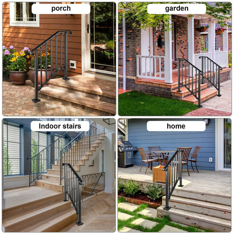 Outdoor Steps Handrail For 1 To 3 Steps With Installation Kit, Durable Stair Railing For Concrete Or Wooden Stairs, DIY Safe Grab Rail, 39 Inch Long, Weatherproof Outdoor Stair Solution in various settings like porch, garden, and indoors.