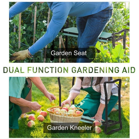 Garden Kneeler Seat Bench Dual-Mode With Heavy-Duty Steel Frame 330 Lb Capacity Removable EVA Padding shown as seat and kneeler