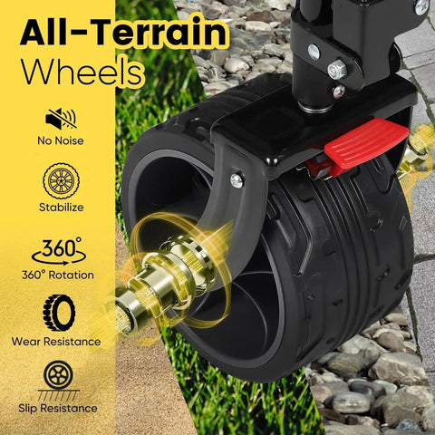 Close-up of all-terrain wheel on Heavy Duty Collapsible Wagon With 660 Lb Capacity, Foldable All Terrain Utility Cart With Large Storage