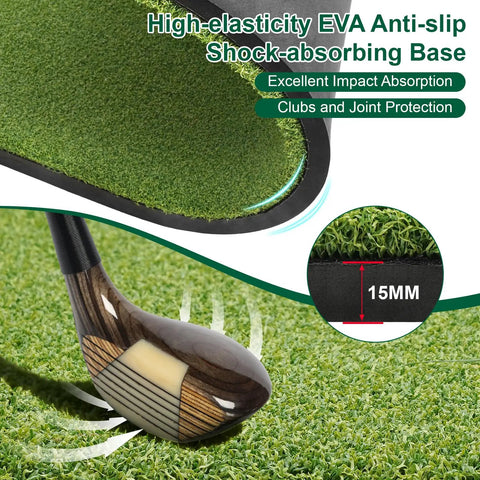 32mm Dual Turf Golf Mat For Indoor Outdoor Practice, 5x4ft Hitting Mat with EVA anti-slip shock-absorbing base