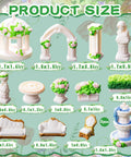 15 Pcs Mini Garden Furniture Ornaments Set For Do It Yourself Fairy Garden And Micro Landscape Decor Totally Durable Resin Patio Table Chair Bench Arch Fountain Statues Set displayed with dimensions