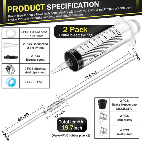 Two Pack Brake Bleeder Kit With One Way Check Valve Hydraulic Disc Clutch Bleeding Kit 100ml Syringe And 50cm Hose