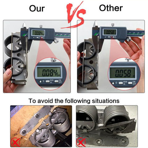Comparison of Tough As Nails Replacement Rocker Recliner Springs Side Mount Build measuring 0.084 inches and 0.058 inches.