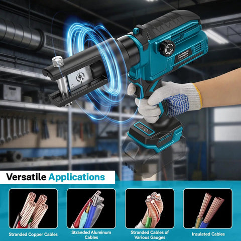 Heavy Duty Cordless Hydraulic Crimping Tool Compatible With Makita 18V Battery Including Eight Swappable Dies, crimping cables.