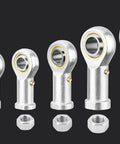 SI6T K Rod End Bearing Set, 4 Pieces, 6mm Bore, Self Lubricating M6x1 Right Hand Female Thread Heim Joint With Jam Nuts, Carbon Steel Body With White Zinc Plating, 13 Degree Angular Misalignment, shown with jam nuts