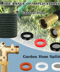 Image showing Solid As A Rock 129 Piece Garden Hose Washer And Shower Gasket Assortment Kit with hose, connectors, and seals.