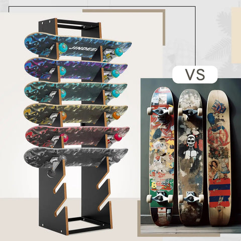 Wooden Skateboard Rack Floor Stand 8 Layer Display Organizer For Storage Of Decks Longboards Standard And Mini Cruiser