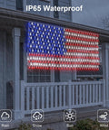Solar American Flag Net Lights Outdoor 420 LEDs 6.5ft By 3.28ft Epic Bright Flag Mesh Solar Powered auto on porch in rain