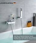 Wall Mount Tub Faucet Chrome Waterfall Dope Style With Sprayer and Hand Shower Brass Tub Filler with 2 Handles in bath setting
