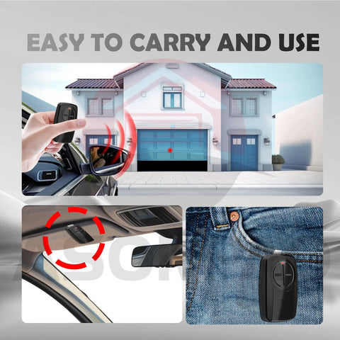 Universal All In One Garage Door Opener Remote For LiftMaster Chamberlain Sears Craftsman in car and pocket view
