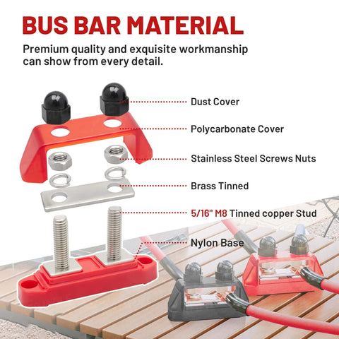 Beefy Dual Five Sixteenth Inch M8 Stud Bus Bar Power Distribution Block For 12-48V DC Systems 150A Max Battery Terminal Junction