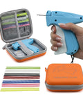 Handheld No Sew Clothing Repair Tool With Seven Color Fasteners, Quick One Click Hem And Strap Fixer For Emergency Wardrobe Snags, No Sweat Garment Mender For Fast Fixes On The Fly in a compact carrying case.