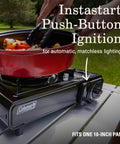 Person using Portable Camping Stove With Carry Case And InstaStart Ignition 1 Burner Butane Cooktop Adjustable Burner Delivers 7650 BTUs