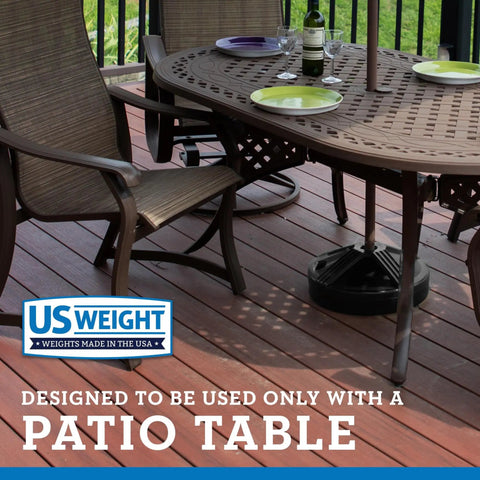 Heavy Duty Weighted Patio Umbrella Base For One Point Zero To One Point Five Inch Poles Outdoor Black Stand 50 Lbs with patio table