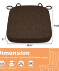 2 Inch Thick Memory Foam Chair Cushion For Folding Chairs With Ties, Durable Dark Brown, shown with dimensions of 15.5" x 2".