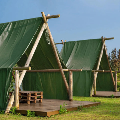 Beefed-Up Heavy Duty Canvas Tarp 12x16ft Water Resistant Tarps With Grommets on wooden canopy structure outdoors