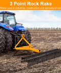 61 Inch Tow Behind Rock Rake For Lawn Tractor, Heavy Duty Tough As Nails 3 Point Dethatcher With 360 Degree Rotation, 32 Steel Tines