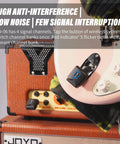 Five Point Eight Gigahertz Wireless Guitar System With Charging Case Pro Grade Dope Low Latency Clean Signal Four Channel Transmitter attached to guitar