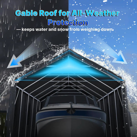 13x20 Ft Carport Tent With 2 Roll Up Doors And Vents, All Weather Portable Storage Shelter, showing gable roof deflecting snow and rain