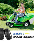 Riding mower with Two Pack 15x6.00-6 Rubber Lawn Mower Tire And Wheel Set With Three Quarter Inch Bearing Bore And Three Inch Centered Hub
