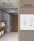 Combo Toggle Switch And Duplex Outlet Wall Plate Cover For 2-Gang, 4.5 By 4.57 Inches, White Polycarbonate Thermoplastic in garage