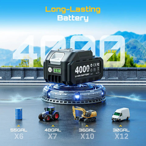 Diesel Transfer Pump Kit Cordless 12 GPM Battery Powered With Auto Stop Nozzle 4Ah Battery Two Hoses And Filter On The Go Fueling For Diesel Kerosene Farm Boat Home 4000mAh Li-ion battery