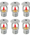 Six Pack Pro Grade Fire Sprinkler Heads One Half Inch Npt 155 Degrees Fahrenheit Upright Brass K80 Quick Response for homes and commercial sites, showing six brass sprinkler heads.