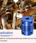 Two Pack 8 To 10 mm Aluminum Alloy Shaft Couplings Flexible With Screws Blue shown with mixed metal parts