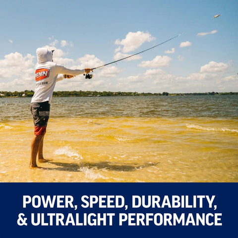 Angler casting with Nearshore Offshore Spinning Fishing Reel 8000 Size With HT100 Front Drag 25Lb Max Drag on sandy beach.