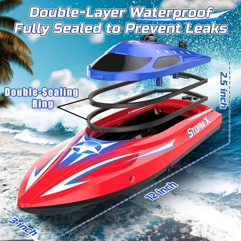 Full Proportional Remote Control Boat for Kids and Adults, 20MPH Plus High Speed Waterproof RC Boat with Dual Battery Pack