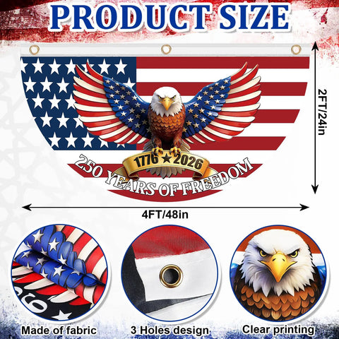 Two Pack 250th Anniversary USA Bunting Flag 4x2 Feet Patriotic Eagle Banner For Fourth Of July And Memorial Day 1776 2026 Design